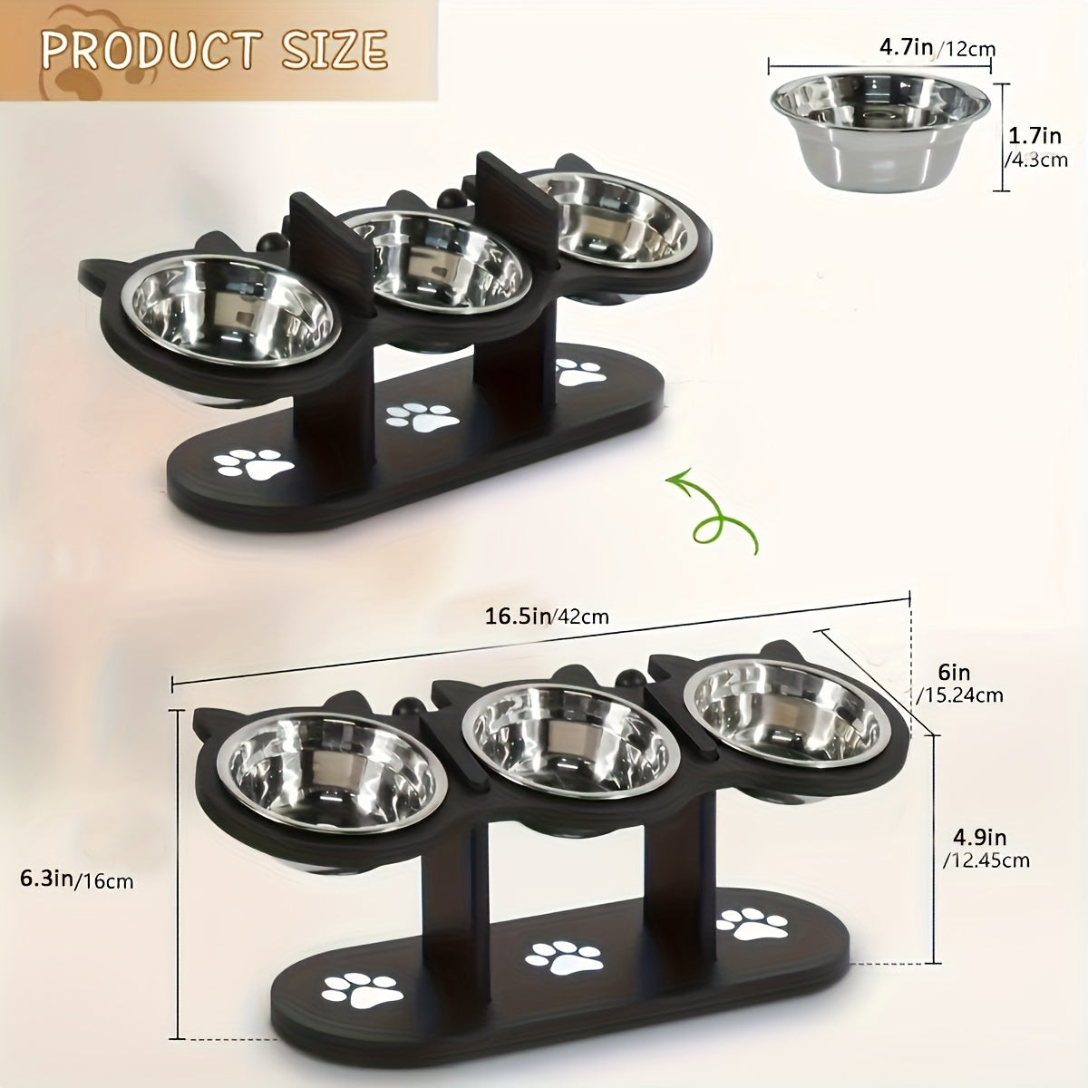 3pcs Adjustable Elevated Cat Bowls with Stainless Steel Inserts - 15-Degree Tilted, Height-Adjustable for Cats & Small Pets, Easy to Clean & Portable, Ideal for Food & Water, Cat Food Bowls