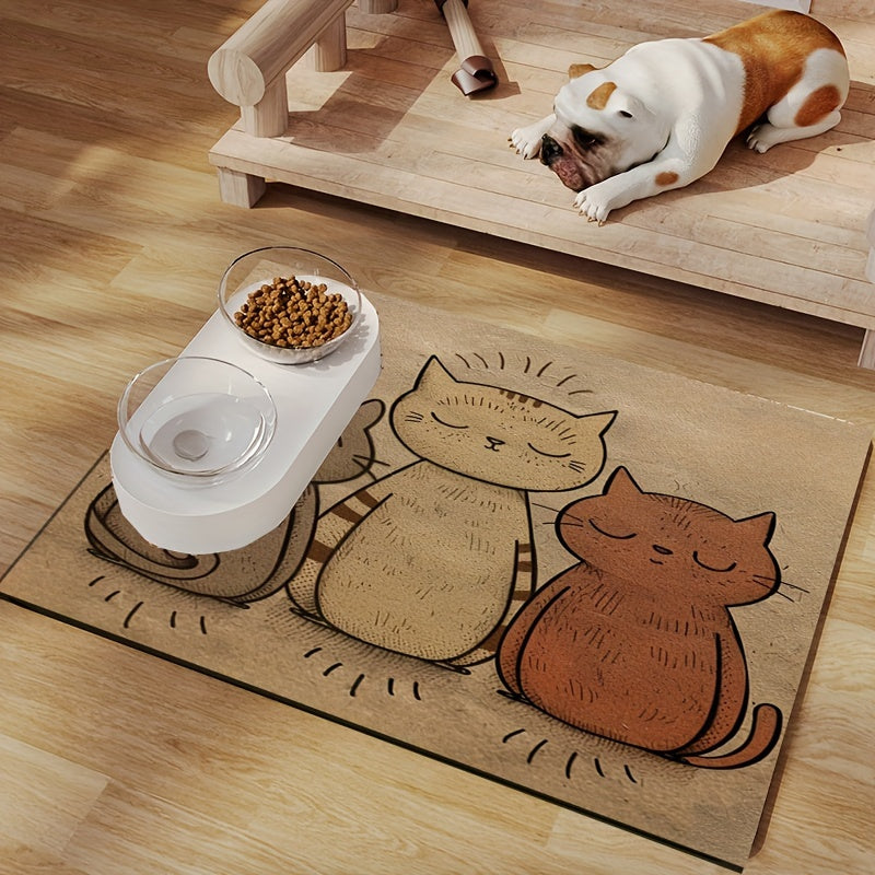 1 tapis d'alimentation pour animaux de compagnie imperméable et résistant à l'huile sur le thème du chat mignon - Set de table en polyester toutes saisons facile à nettoyer pour chats et chiens