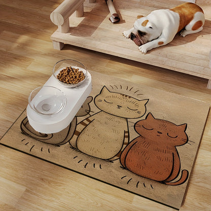 1 tapis d'alimentation pour animaux de compagnie imperméable et résistant à l'huile sur le thème du chat mignon - Set de table en polyester toutes saisons facile à nettoyer pour chats et chiens