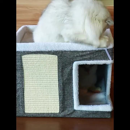 Maison de luxe à plusieurs étages pour chat - Lit à 2 niveaux et tunnel de jeu