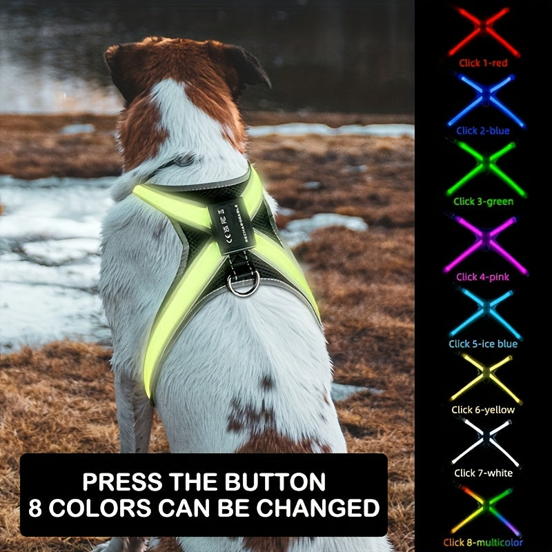 Gilet LED rechargeable pour animaux de compagnie à 8 couleurs - Gardez votre chien en sécurité et visible la nuit avec des lumières clignotantes - Convient aux chiens de taille moyenne et grande