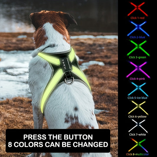 Gilet LED rechargeable pour animaux de compagnie à 8 couleurs - Gardez votre chien en sécurité et visible la nuit avec des lumières clignotantes - Convient aux chiens de taille moyenne et grande