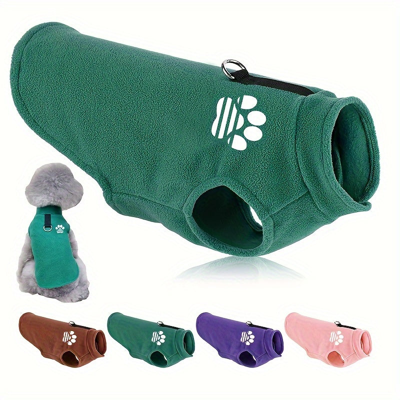 [Leashready Vest] Plush Dog Paw Vest - Cozy Knit Pet Sweater for Small to Extra Small Breeds, Machine Washable, All-Season Comfort in Green, Brown, Purple, Pink with Leash Attachment, Dog Sweater