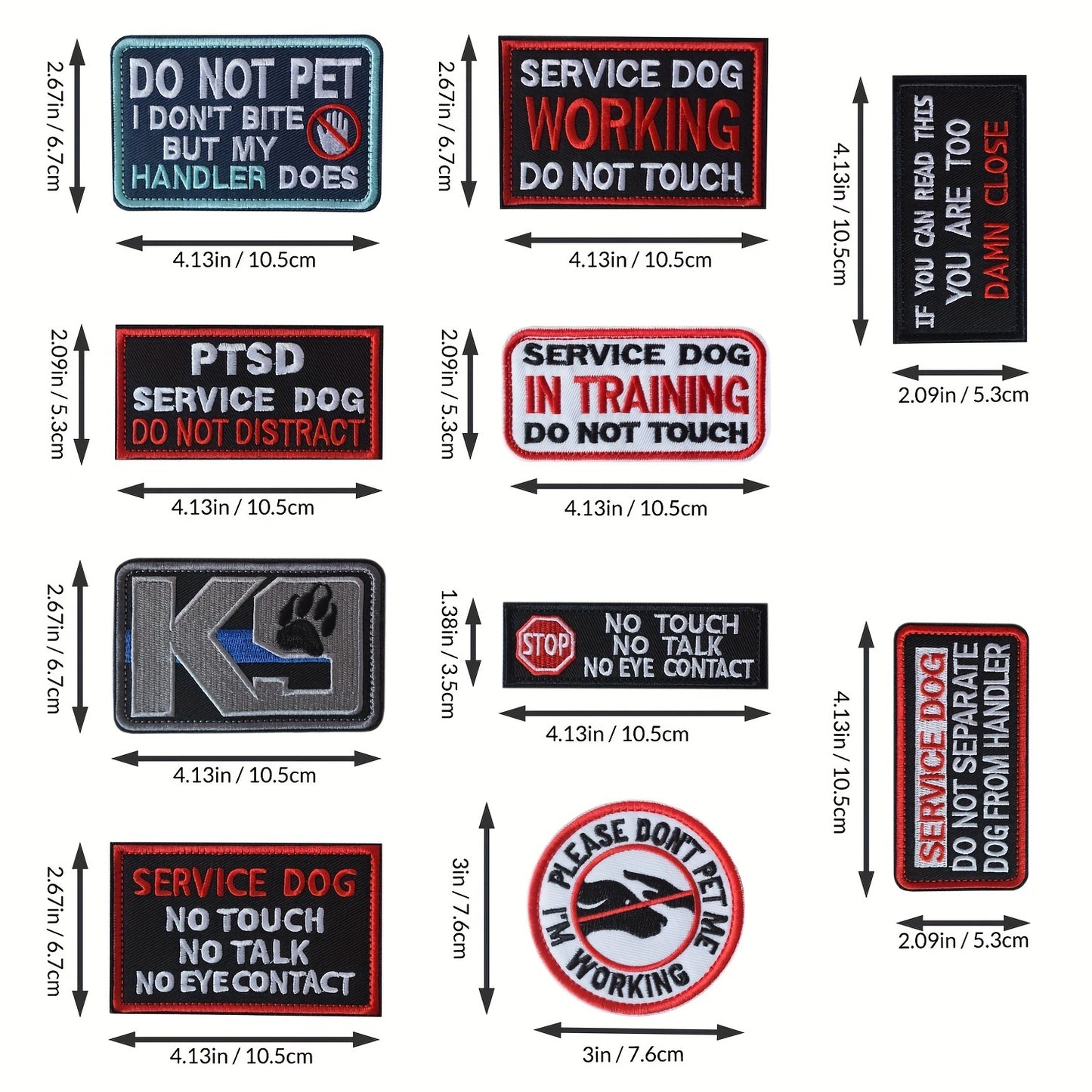 Lot de 10 patchs pour chien d'assistance - Velcro brodé