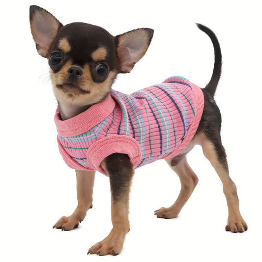 PAIAITE Gilet pour chien côtelé – T-shirt à enfiler 100 % rayonne pour petites races, tenue pour chiot Chihuahua (rose)