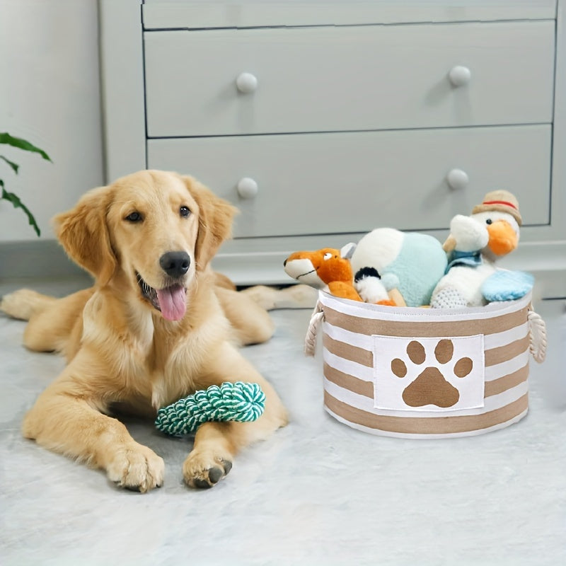 Boîte de rangement pour jouets pour animaux de compagnie - Organisateur d'accessoires pour chiens avec poignée en corde pour jouets, vêtements et produits de nettoyage