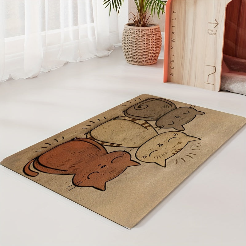 1 tapis d'alimentation pour animaux de compagnie imperméable et résistant à l'huile sur le thème du chat mignon - Set de table en polyester toutes saisons facile à nettoyer pour chats et chiens