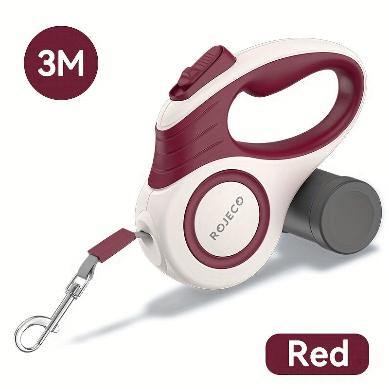 [Choix populaire] Laisse rétractable automatique pour chien ROJECO, corde extensible de 3 m/5 m pour petits et grands chiens, motif géométrique en nylon, accessoire de promenade pour chien non électrique