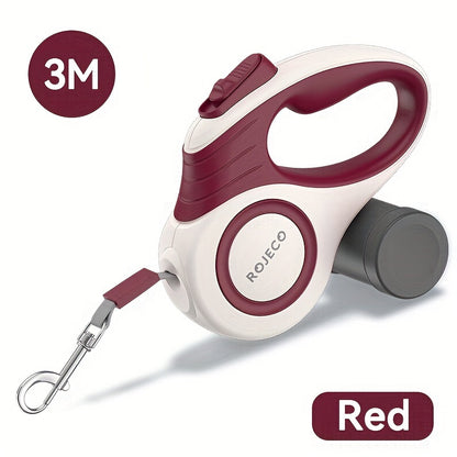 [Choix populaire] Laisse rétractable automatique pour chien ROJECO, corde extensible de 3 m/5 m pour petits et grands chiens, motif géométrique en nylon, accessoire de promenade pour chien non électrique