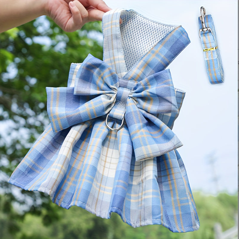 Ensemble robe pour animaux de compagnie avec nœud papillon et laisse pour petits chiens et chats - Jolie robe d'été princesse pour chihuahua, yorkshire - Lavage à la main uniquement, polyester tissé, pull toutes saisons pour animaux de compagnie 