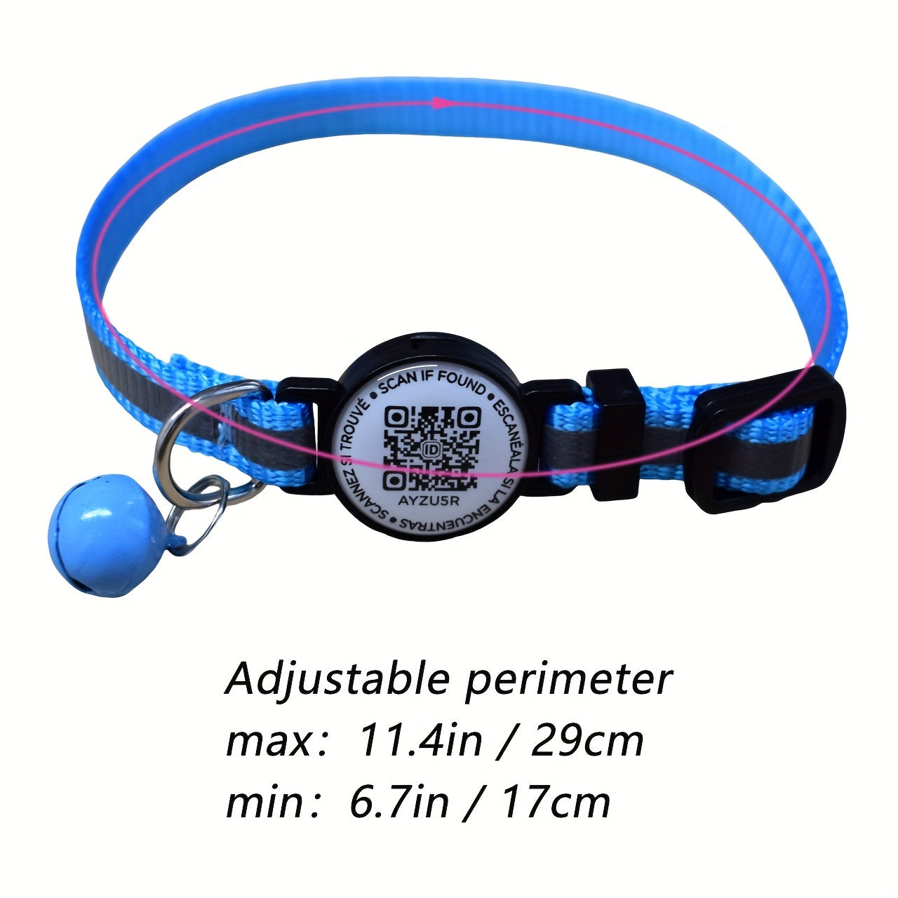 Collier réfléchissant pour animaux de compagnie avec code QR et fonction anti-perte - Haute visibilité la nuit, polyester rayé, idéal pour chats et petits chiens 
