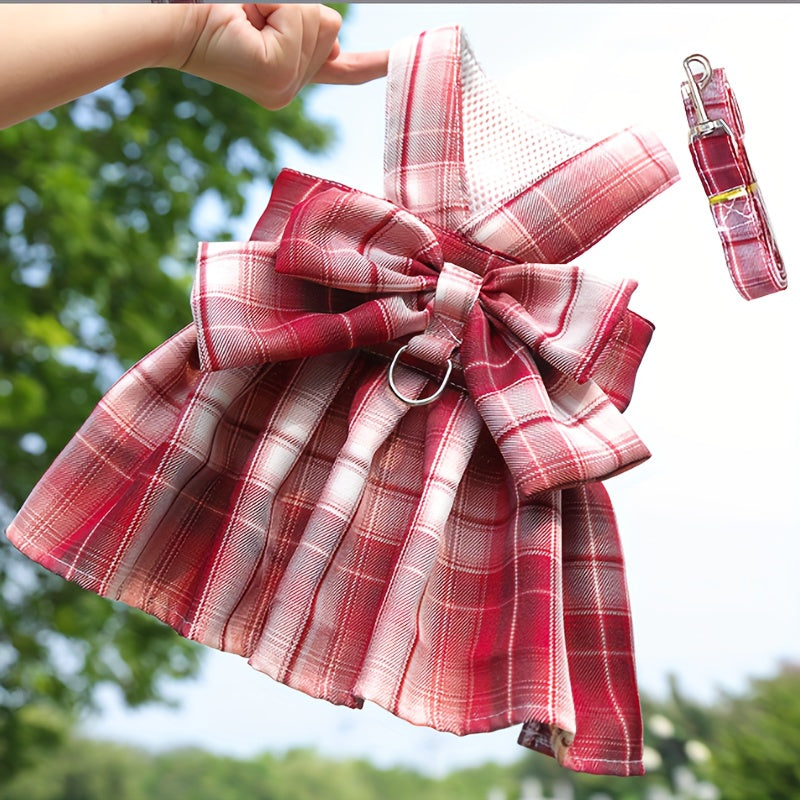 Ensemble robe pour animaux de compagnie avec nœud papillon et laisse pour petits chiens et chats - Jolie robe d'été princesse pour chihuahua, yorkshire - Lavage à la main uniquement, polyester tissé, pull toutes saisons pour animaux de compagnie 