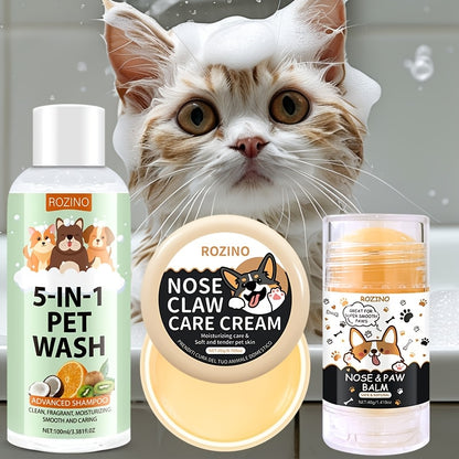 ROZINO 3-teiliges Haustier-Pflegeset: Feuchtigkeitsspendendes Shampoo, Tränenfleckenentferner und Augenbalsam – spendet Feuchtigkeit und erfrischt das Fell und die Augen von Hunden, ROZINO