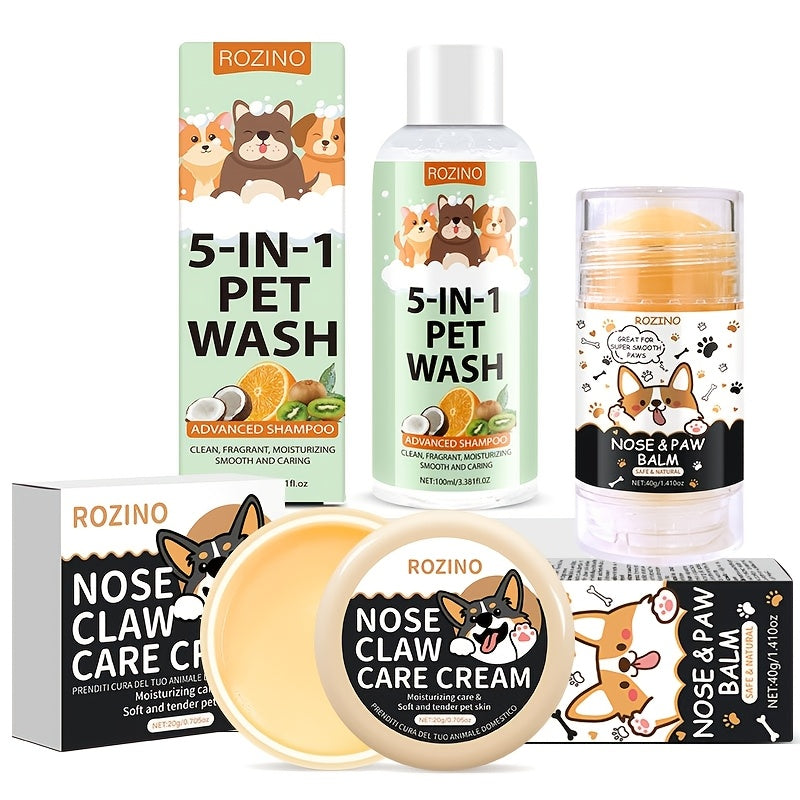 ROZINO 3-teiliges Haustier-Pflegeset: Feuchtigkeitsspendendes Shampoo, Tränenfleckenentferner und Augenbalsam – spendet Feuchtigkeit und erfrischt das Fell und die Augen von Hunden, ROZINO