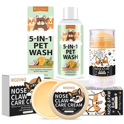 ROZINO 3-teiliges Haustier-Pflegeset: Feuchtigkeitsspendendes Shampoo, Tränenfleckenentferner und Augenbalsam – spendet Feuchtigkeit und erfrischt das Fell und die Augen von Hunden, ROZINO