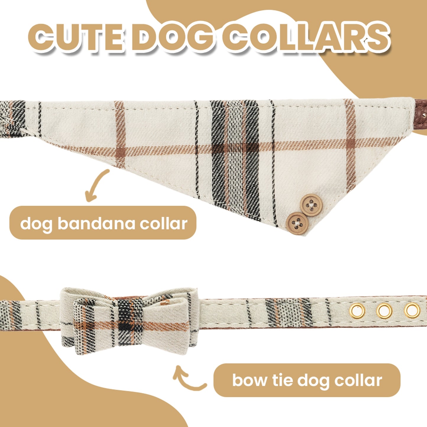 Ensemble de 3 colliers et laisses en cuir pour petit chien, nœud papillon à carreaux et bandana, joli collier pour chien avec clochette - Colliers réglables pour animaux de compagnie avec laisse de marche pour petit chien, chiot, chat