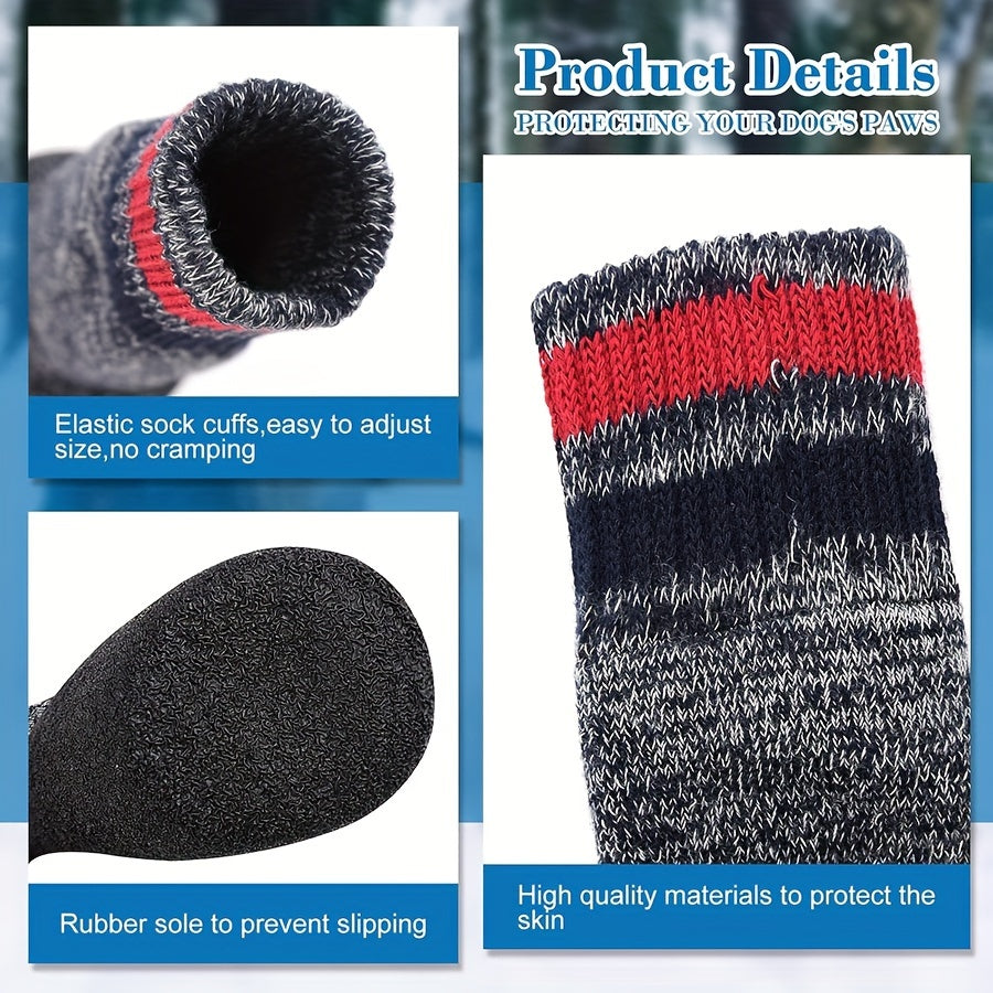 Striped All-Season Dog Boots: Machine Washable, Non-Slip Cotton, Polyester & Rubber, Water-Resistant Dog Socks for Small to Large Breeds, Adjustable Fastening - Protective Paw Gear for Indoor/Outdoor Use.