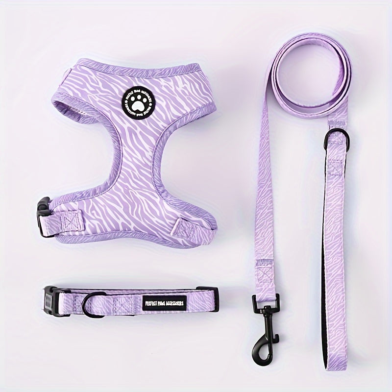 Ensemble harnais et laisse pour chien en tricot toutes saisons – Gilet de poitrine réglable et respirant avec boucle à pression