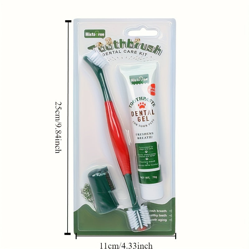 Kit de soins dentaires pour animaux de compagnie 3 pièces – Brosse à dents en silicone souple, dentifrice non toxique et gel pour haleine fraîche pour chiens et chats
