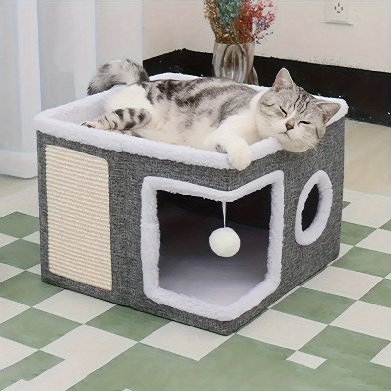 Maison de luxe à plusieurs étages pour chat - Lit à 2 niveaux et tunnel de jeu