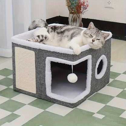 Maison de luxe à plusieurs étages pour chat - Lit à 2 niveaux et tunnel de jeu