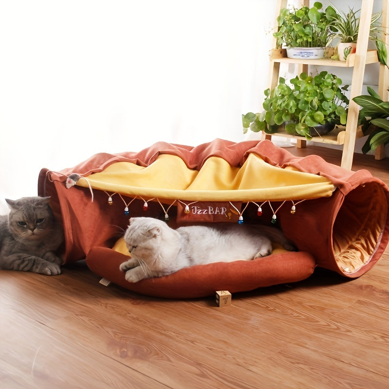 Tunnel pliable pour chat avec lit lavable – Jouet d'intérieur idéal pour les chats de petite et moyenne taille