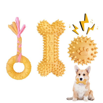 Lot de 3 jouets à mâcher en caoutchouc souple pour chiots pour la dentition – Ensemble d'os et de balle en corde durable avec nœud tressé, kit de jouets d'extérieur interactifs pour petits chiens, doux pour les gencives, jouets pour chiots
