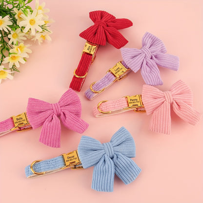 Collier pour chien en velours côtelé personnalisable avec nœud – Réglable et confortable pour les petites et moyennes races