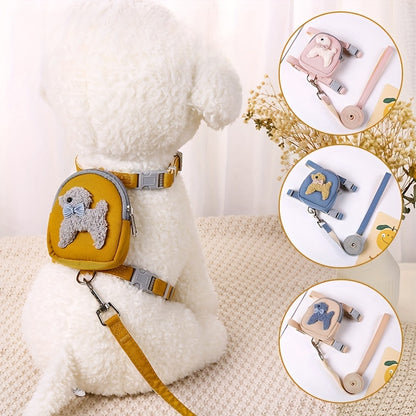 Ensemble de harnais et de laisse en nylon pour animaux de compagnie pour chats et petits chiens avec un joli motif animalier en 3D, une sangle de poitrine réglable confortable et une laisse de marche durable 