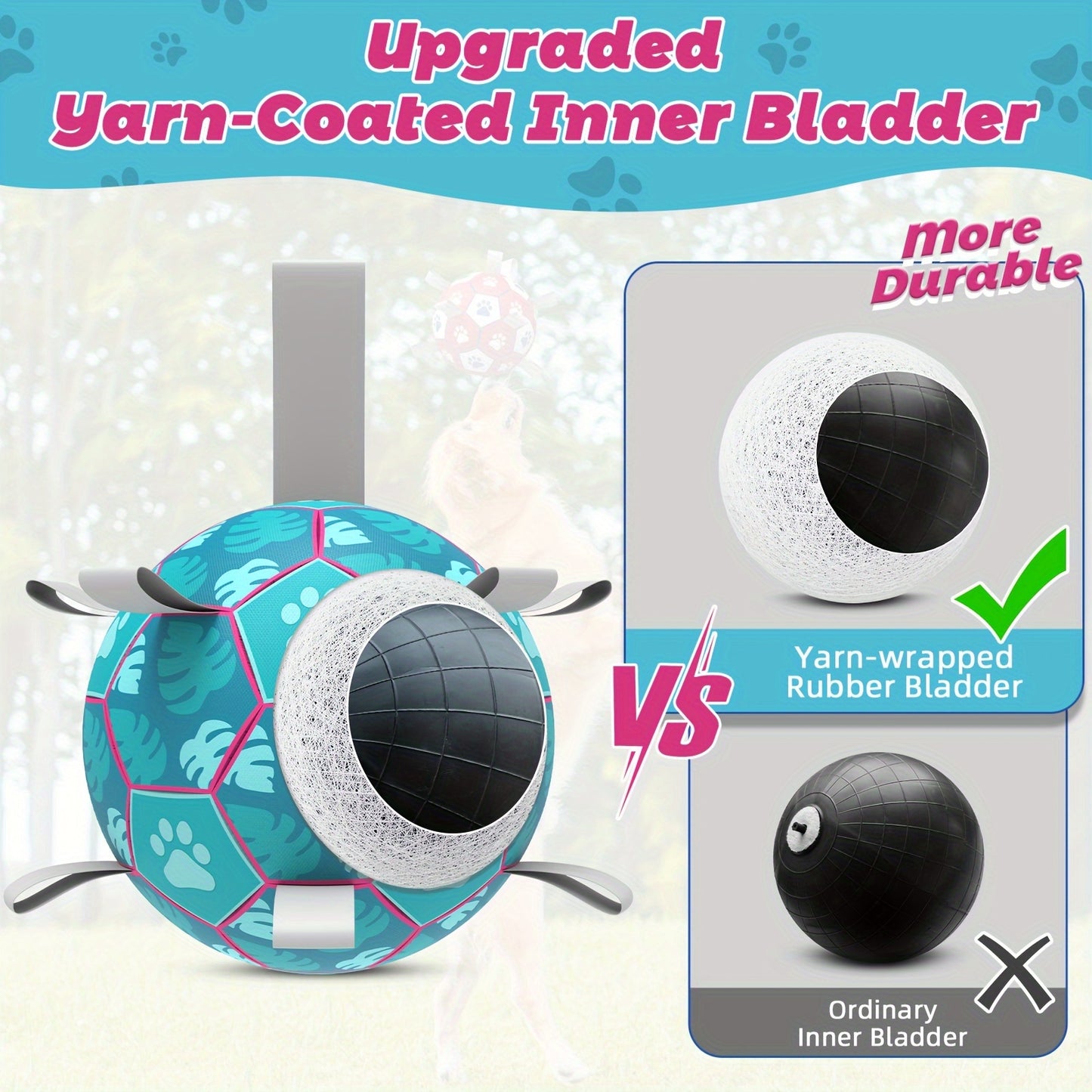 Jouet pour chien avec corde intégrée et ballon de football gonflable pour jouet interactif pour chien, jouet pour chien d'intérieur et d'extérieur, ballon de football bleu lac adapté aux chiens de grande, moyenne et petite taille