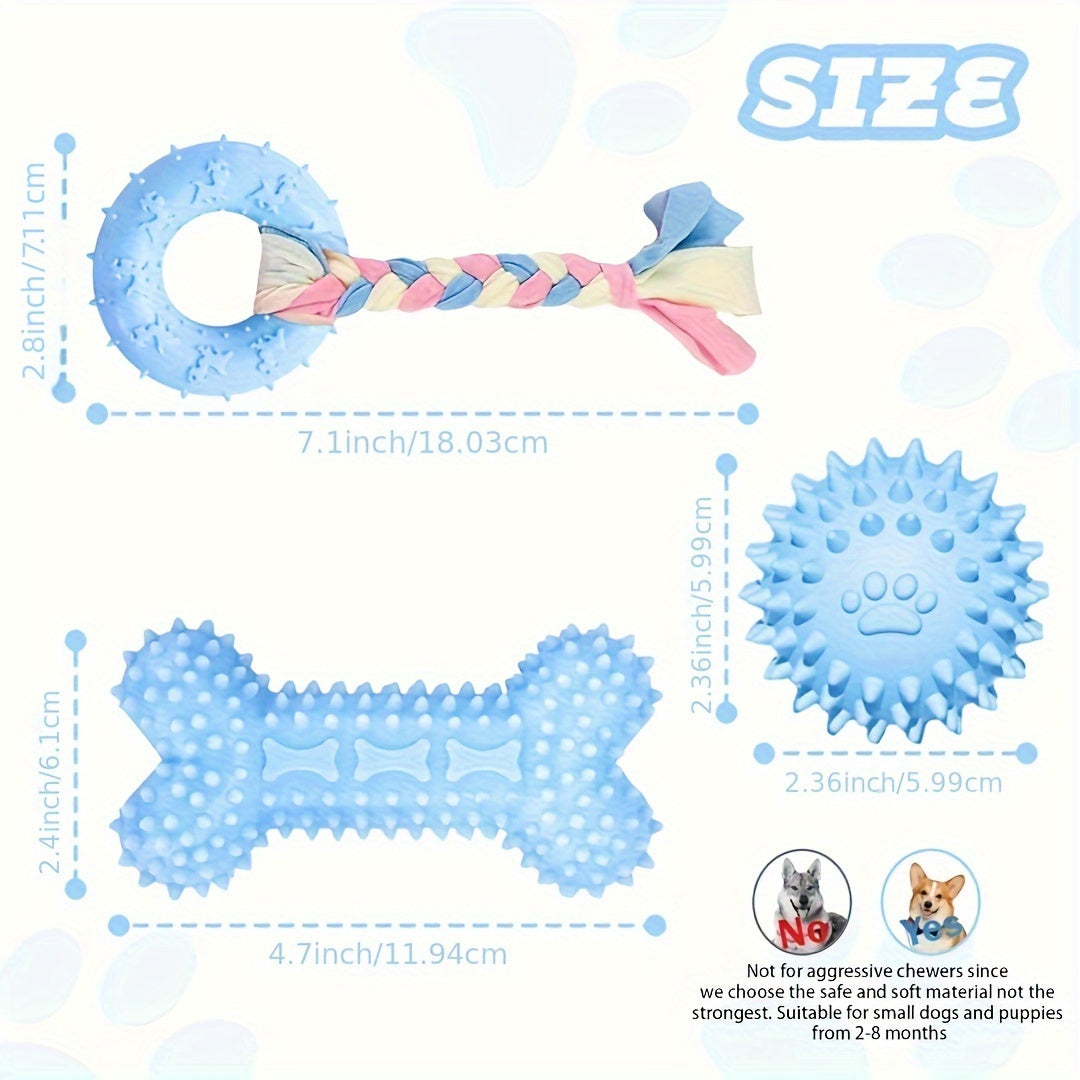 Lot de 3 jouets à mâcher en caoutchouc souple pour chiots pour la dentition – Ensemble d'os et de balle en corde durable avec nœud tressé, kit de jouets d'extérieur interactifs pour petits chiens, doux pour les gencives, jouets pour chiots