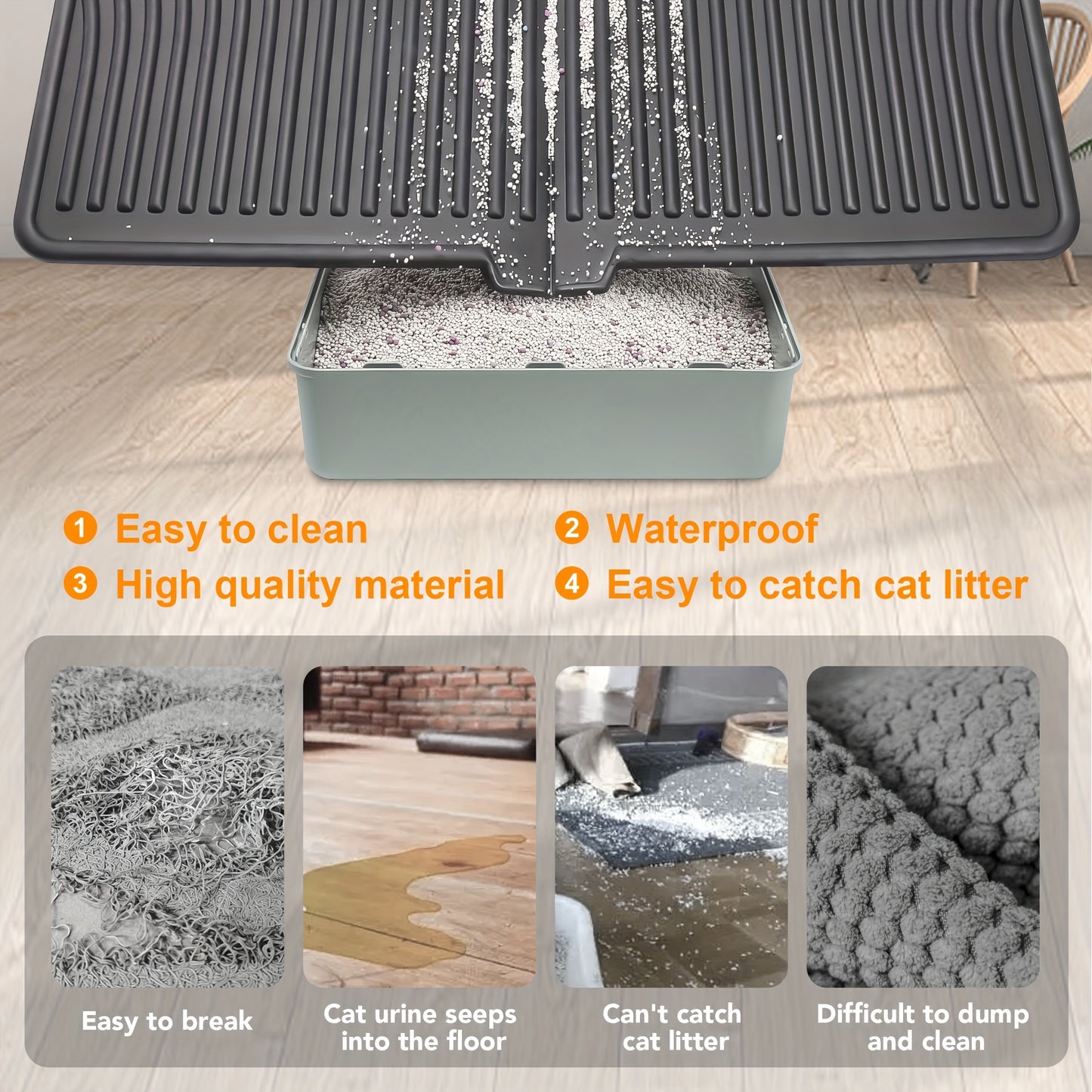 Tapis de litière pour chat – Grand bac à litière imperméable et lavable pour des sols propres