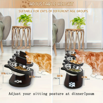 3pcs Adjustable Elevated Cat Bowls with Stainless Steel Inserts - 15-Degree Tilted, Height-Adjustable for Cats & Small Pets, Easy to Clean & Portable, Ideal for Food & Water, Cat Food Bowls