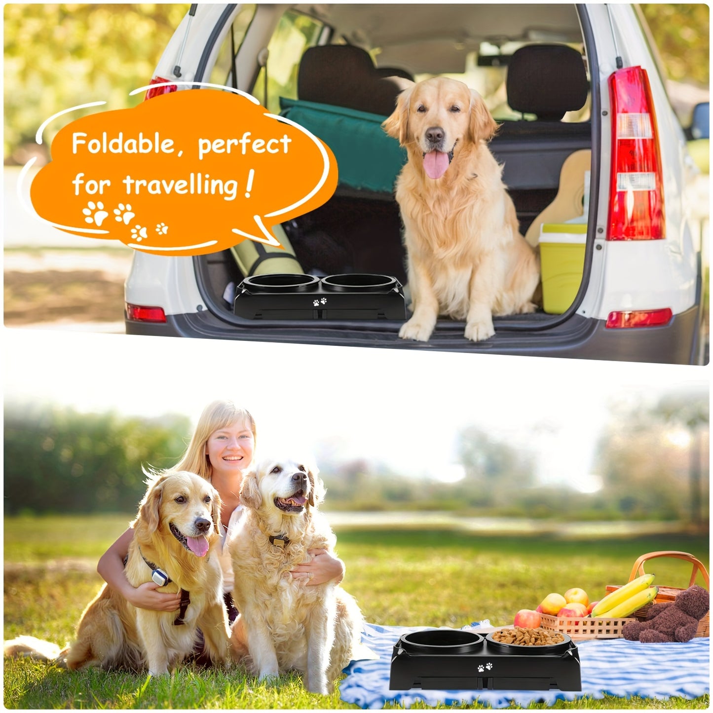 1 support de gamelle surélevé pour chien à alimentation lente, support de gamelle surélevé réglable sur 4 hauteurs avec bol de nourriture puzzle et bol d'eau anti-déversement pour chiens de taille moyenne et grande, ARSALI 