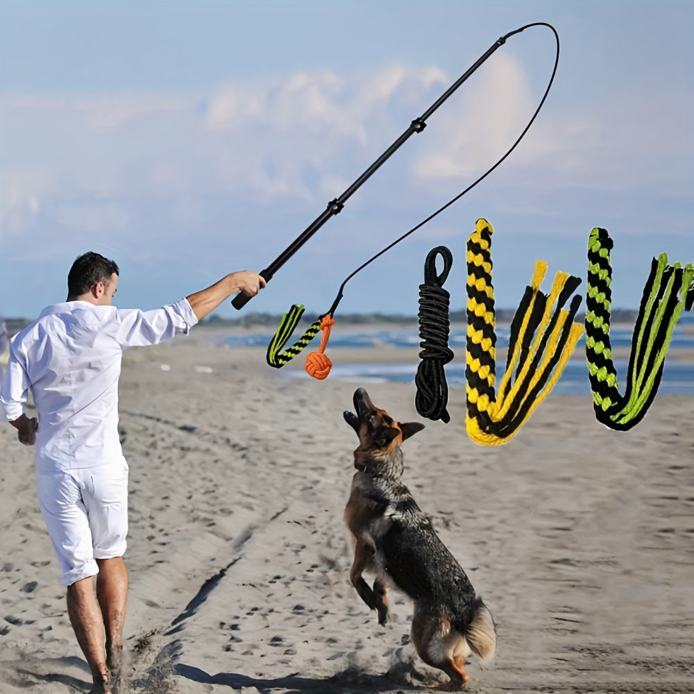 1 baguette rétractable durable pour chien - Jouet à mâcher en mélange résistant aux morsures avec attaches en corde colorées pour races moyennes - Bâton de dressage interactif pour animaux de compagnie, jouets pour chiens