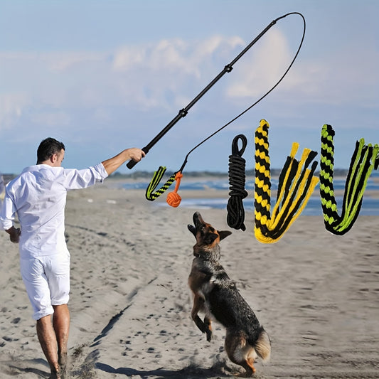 1 baguette rétractable durable pour chien - Jouet à mâcher en mélange résistant aux morsures avec attaches en corde colorées pour races moyennes - Bâton de dressage interactif pour animaux de compagnie, jouets pour chiens