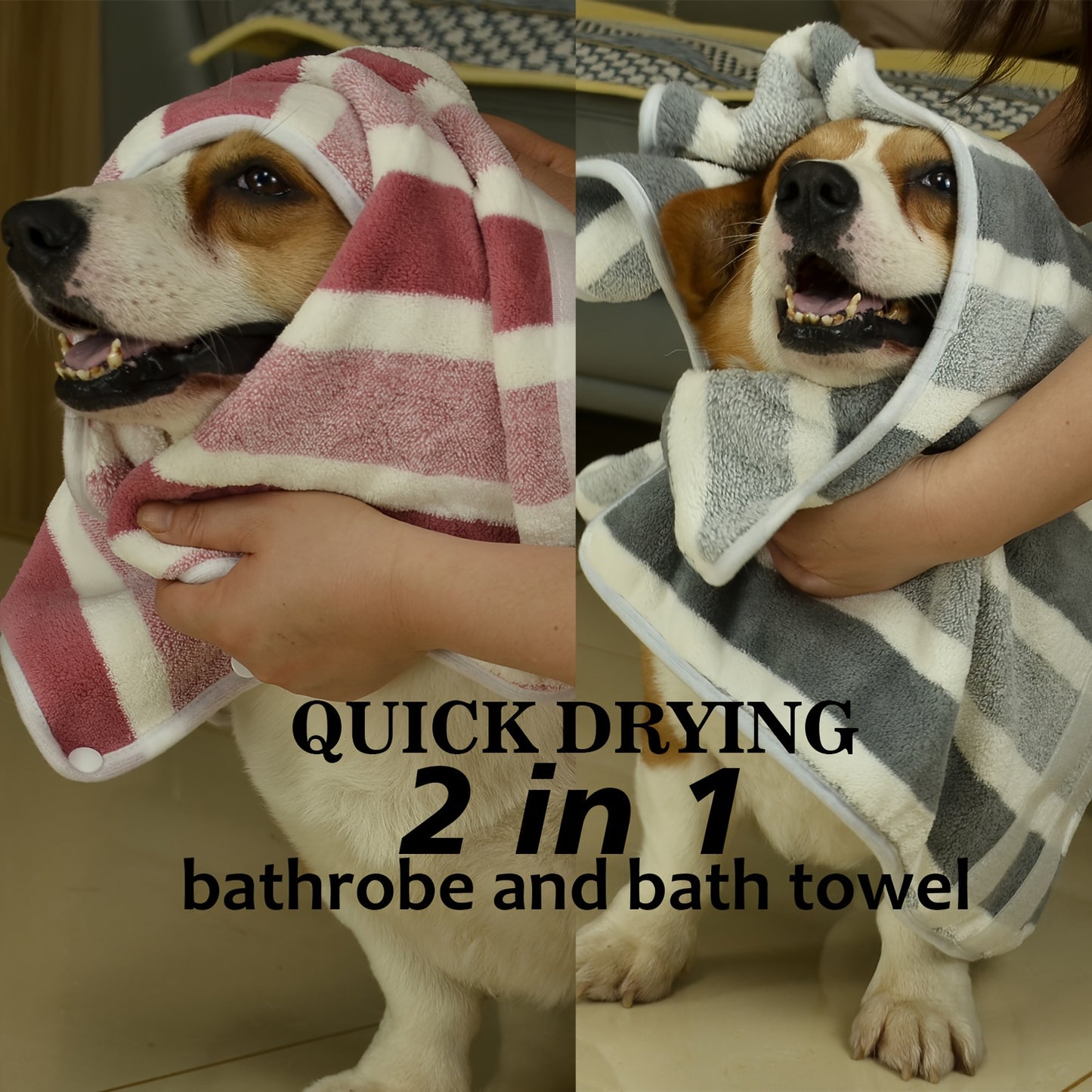 Serviette de bain rayée à séchage rapide pour chien - Peignoir de séchage pour chien en polyester super absorbant et réglable - Parfait pour le bain, les promenades humides et la natation