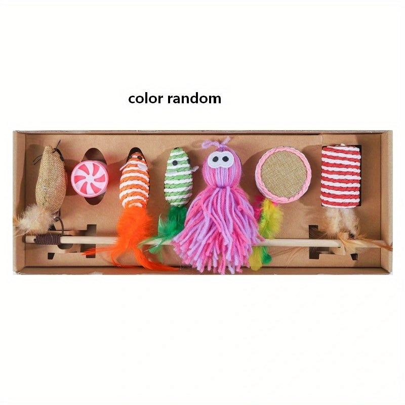 Ensemble de 7 tiges de jeu pour chat : jouets amusants pour chat, pour votre chaton ! 