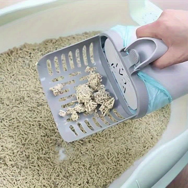 Pelle à litière pour chat en matériau PP avec distributeur de sacs à déchets intégré, tamis à pelle profonde robuste pour un nettoyage efficace, convient à toutes les races de chats - Outil d'entretien de litière pour animaux de compagnie