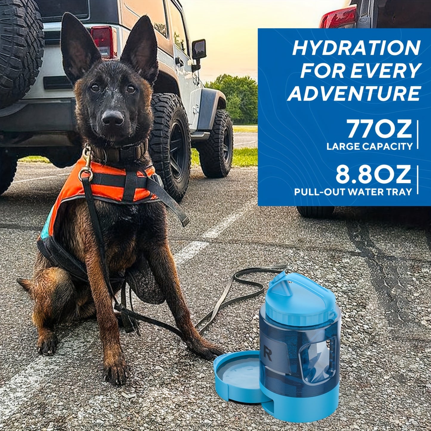 Bouteille d'eau pour chien Ocean Blue de grande capacité de 74 oz avec bol intégré - Portable et étanche pour la randonnée, le camping et les jeux au parc - Idéale pour les races de petite à moyenne taille 