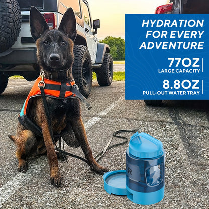 Bouteille d'eau pour chien Ocean Blue de grande capacité de 74 oz avec bol intégré - Portable et étanche pour la randonnée, le camping et les jeux au parc - Idéale pour les races de petite à moyenne taille 