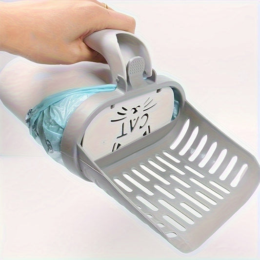 Pelle à litière pour chat en matériau PP avec distributeur de sacs à déchets intégré, tamis à pelle profonde robuste pour un nettoyage efficace, convient à toutes les races de chats - Outil d'entretien de litière pour animaux de compagnie