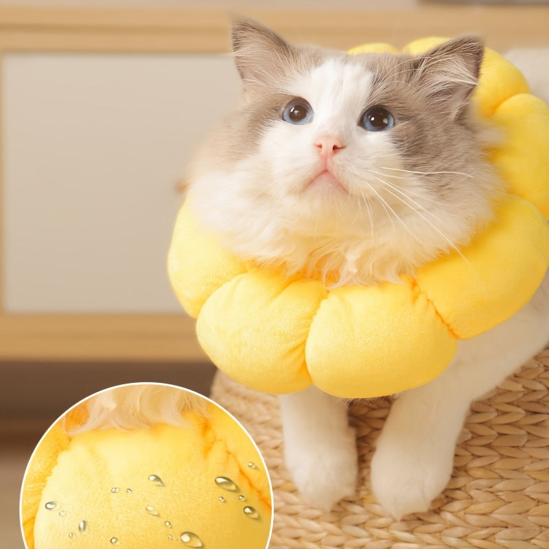 Soft Touch | Verstellbares Sonnenblumen-Halsband für Katzen und kleine Hunde – weiches Polyester, Cartoon-Design, Anti-Leck- und Kratzschutzkegel mit sicherem Schnallenriemen, Haustierhalsband 
