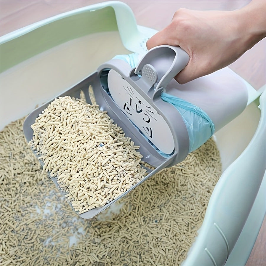 Pelle à litière pour chat en matériau PP avec distributeur de sacs à déchets intégré, tamis à pelle profonde robuste pour un nettoyage efficace, convient à toutes les races de chats - Outil d'entretien de litière pour animaux de compagnie