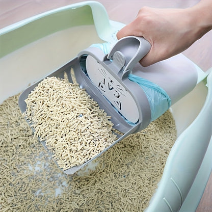 Pelle à litière pour chat en matériau PP avec distributeur de sacs à déchets intégré, tamis à pelle profonde robuste pour un nettoyage efficace, convient à toutes les races de chats - Outil d'entretien de litière pour animaux de compagnie