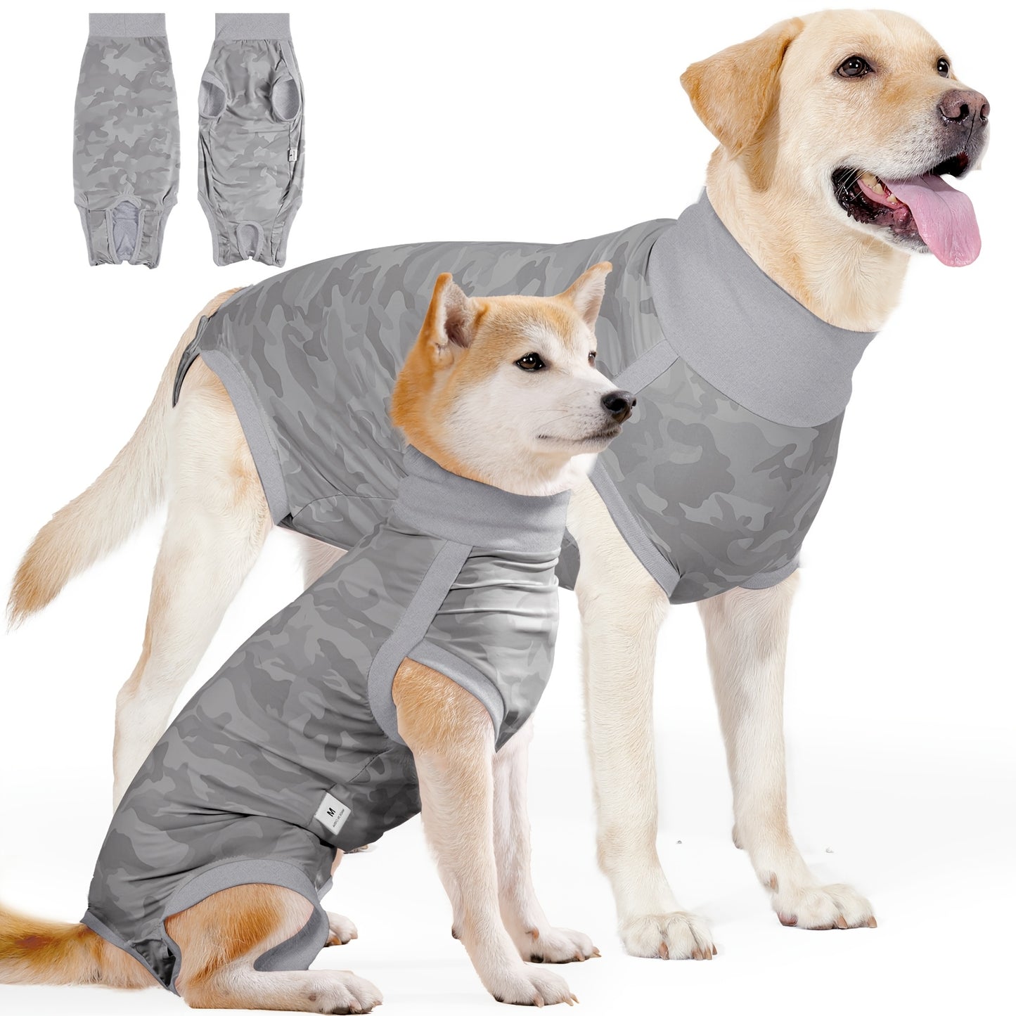1-teiliger Genesungsanzug für Haustiere mit hohem Kragen, postoperative Hundekleidung aus Nylon und Elastan, einfaches An- und Ausziehen mit Magic Tape, leckfest, bequem für alle Jahreszeiten, Pullover aus Strickstoff für kleine bis große Hunderassen