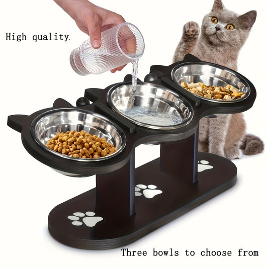 3pcs Adjustable Elevated Cat Bowls with Stainless Steel Inserts - 15-Degree Tilted, Height-Adjustable for Cats & Small Pets, Easy to Clean & Portable, Ideal for Food & Water, Cat Food Bowls