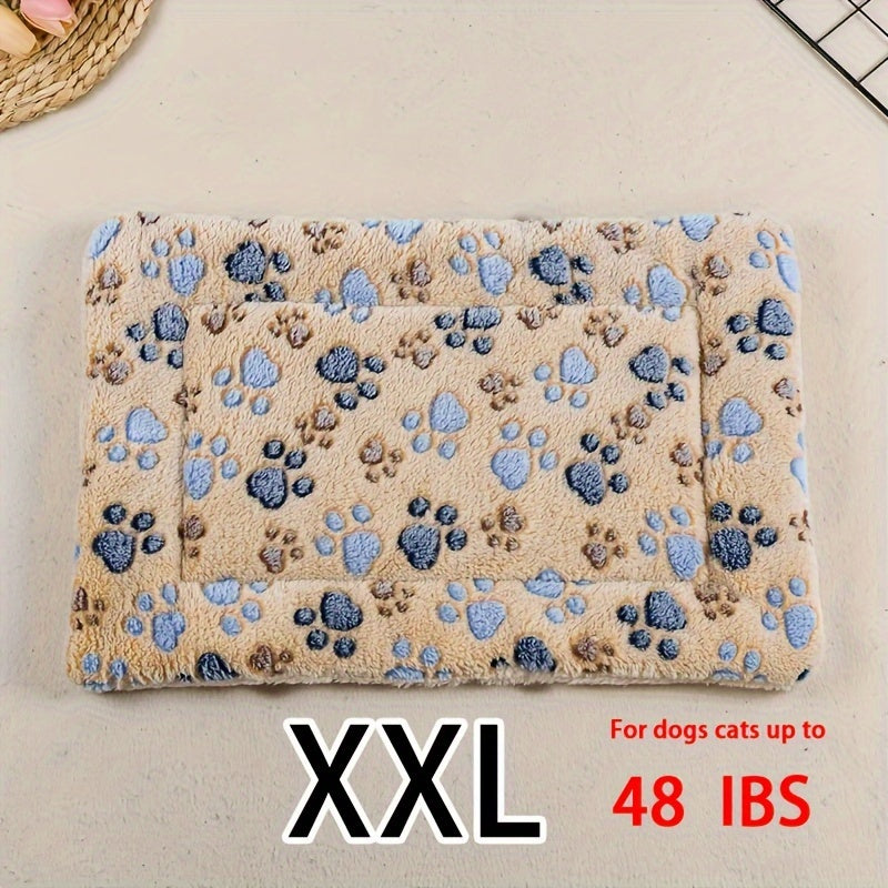 Coussin pour animal de compagnie à motif de pattes de chien au café de dessin animé – Matelas pour chat double couche, confortable et chaud