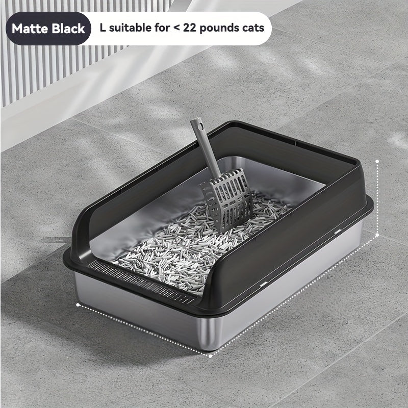 Bac à litière pour chat extra large en acier inoxydable avec couvercle anti-éclaboussures 