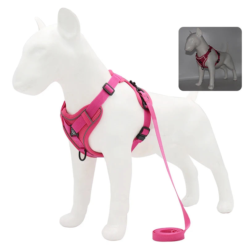 Ensemble harnais et laisse anti-traction pour chien – Gilet en maille réfléchissante réglable pour chiens de petite et moyenne taille, chats, bouledogues français 